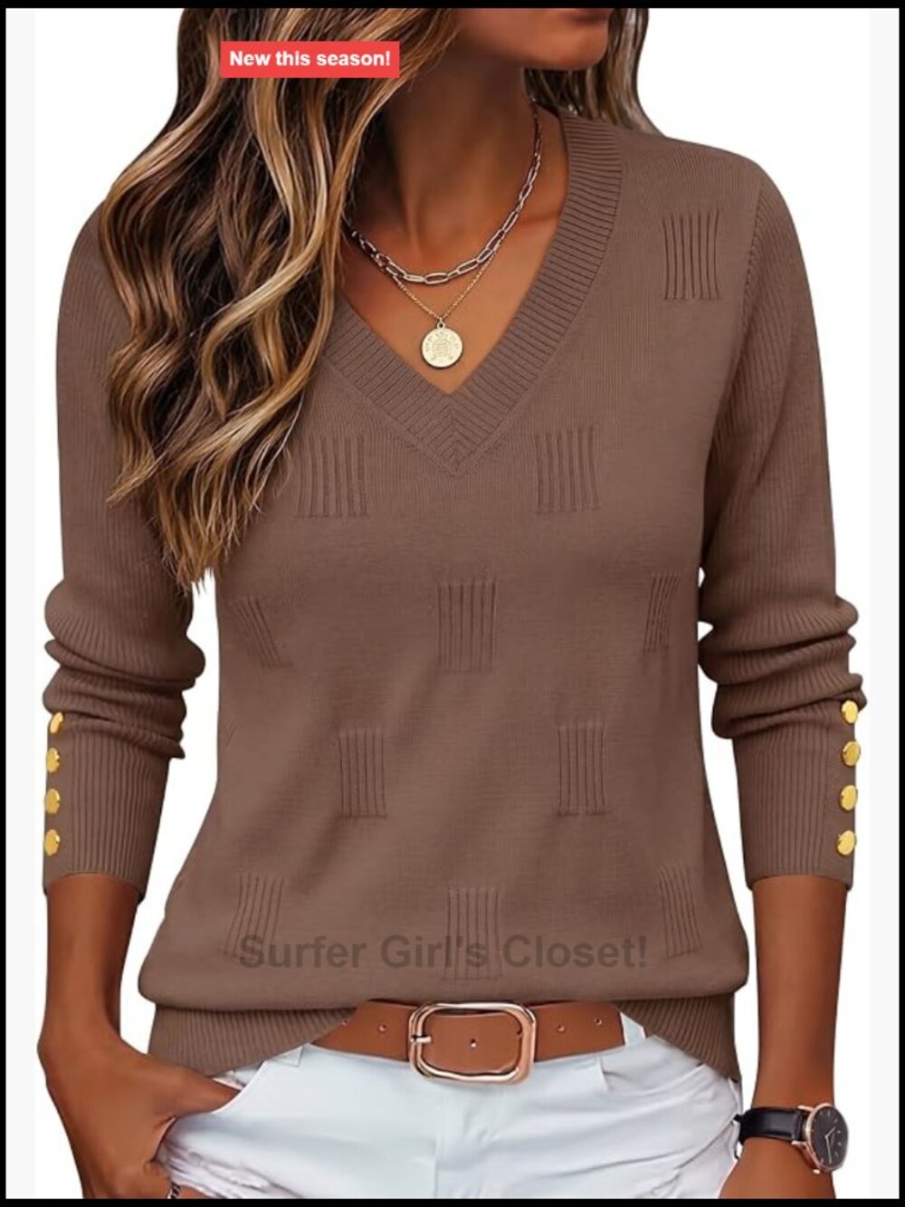 Zeagoo Womens V Neck Sweater Long Sleeve Lightweight Pullover Ribbed Cuff